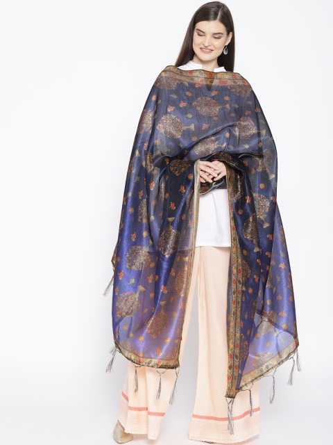 

Shaily Navy & Orange Printed Dupatta, Navy blue