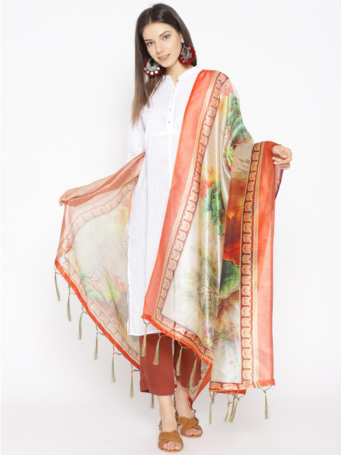 

Shaily Beige & Orange Printed Dupatta
