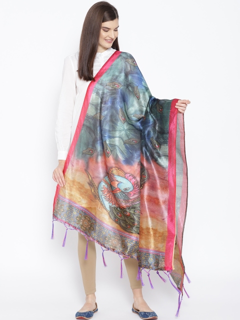Shaily Blue & Pink Printed Dupatta