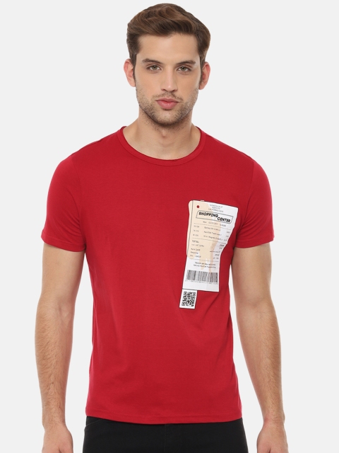 

People Men Red Printed Detail Round Neck T-shirt