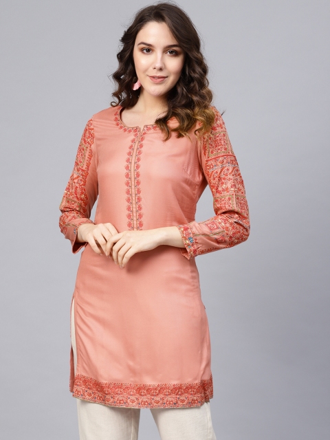 

Biba Women Peach-Coloured Printed Straight Kurta