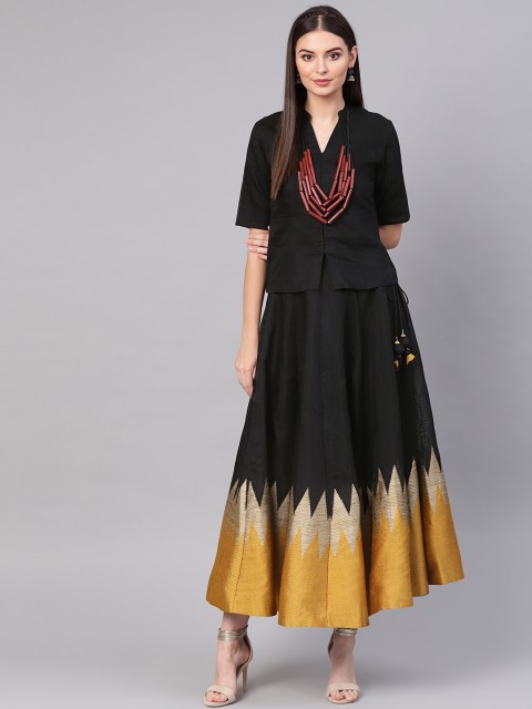 

Biba Women Black Solid Shirt with Printed Skirt