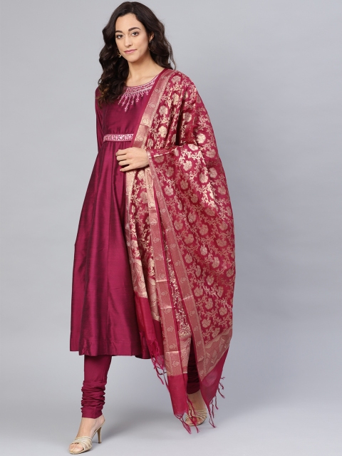 

Biba Women Pink Yoke Design Kurta with Churidar & Dupatta