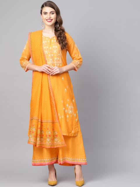 

Biba Women Orange Printed Kurta with Palazzos & Dupatta