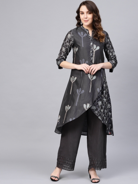 

Biba Women Charcoal Grey Printed Kurta with Palazzos