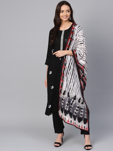 

Biba Women Black & Off-White Printed Kurta with Trousers & Dupatta