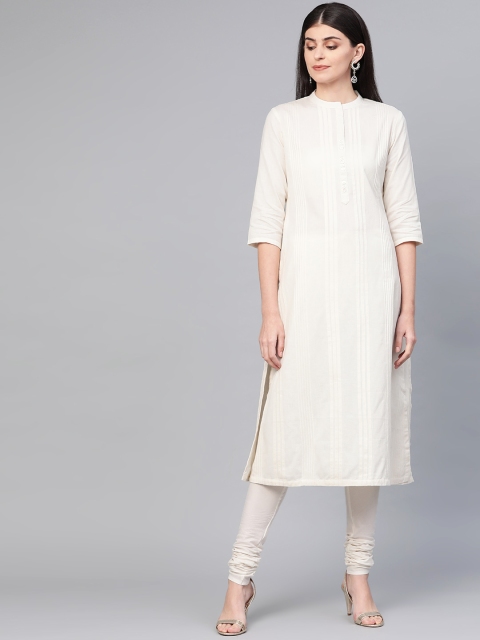 Women Cream-Coloured Solid Kurta with Churidar