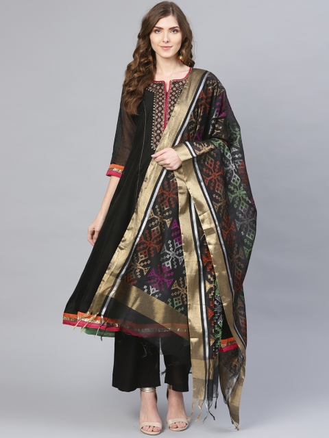 

Biba Women Black & Golden Yoke Design Kurta with Palazzos & Dupatta