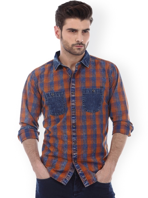 

Basics Brown & Blue Checked Slim Fit Casual Shirt