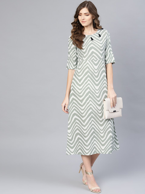

Myshka Women Grey & White Chevron Print A-Line Dress