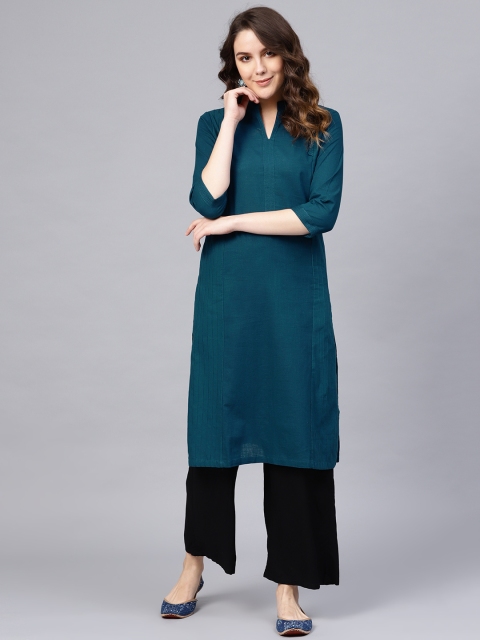 

Biba Women Teal Blue Solid Straight Kurta