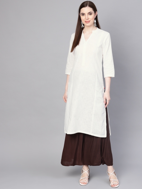 

Biba Women Off-White Solid Straight Kurta