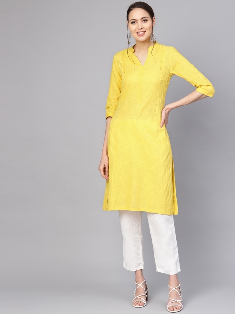 

Biba Women Yellow Solid Straight Kurta