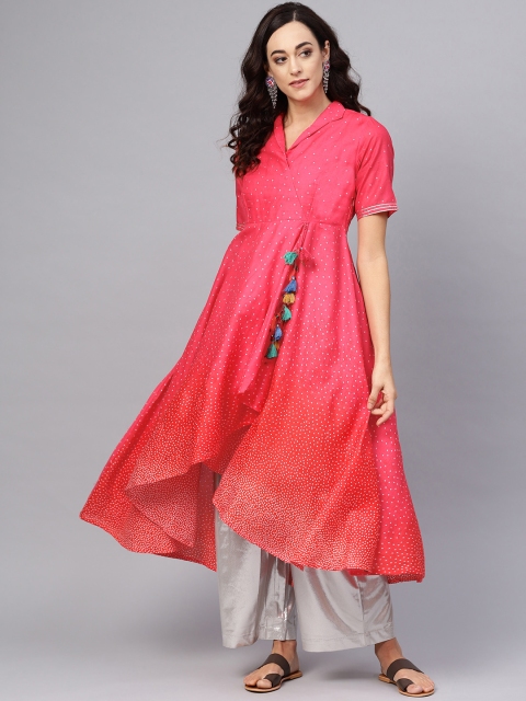 

Biba Women Pink & White Printed Angrakha Kurta