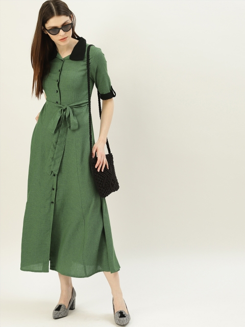 

NUSH Women Green Self Design Shirt Dress