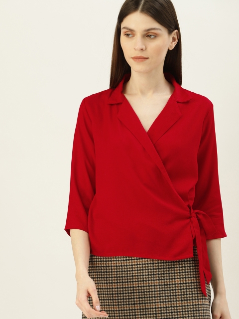 

NUSH Women Red Self Design Wrap Top