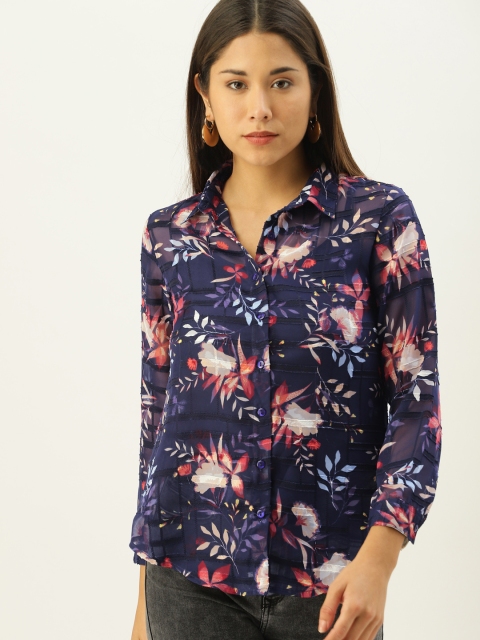

NUSH Women Navy Blue & Red Printed Casual Shirt