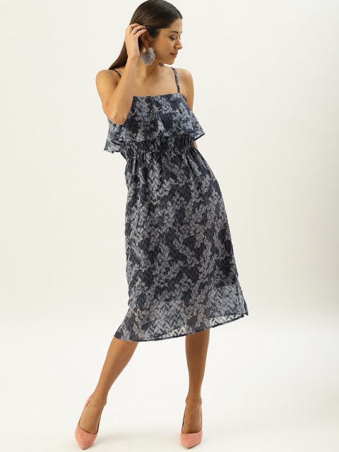 

NUSH Women Navy Blue Floral Printed Empire Dress