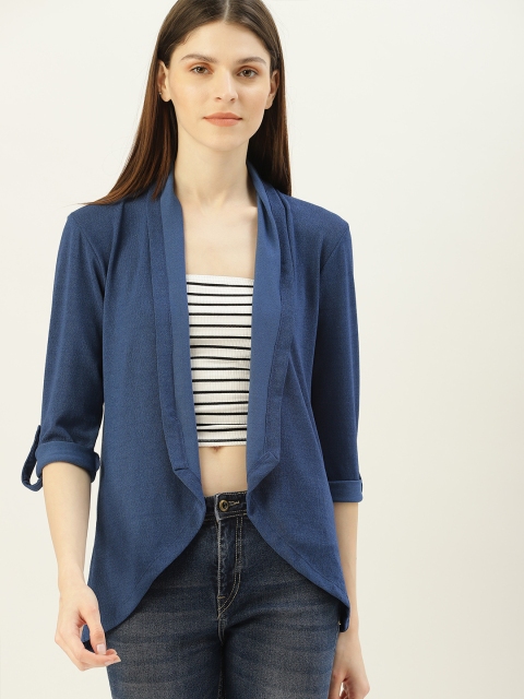 

NUSH Women Blue Solid Open Front Shrug