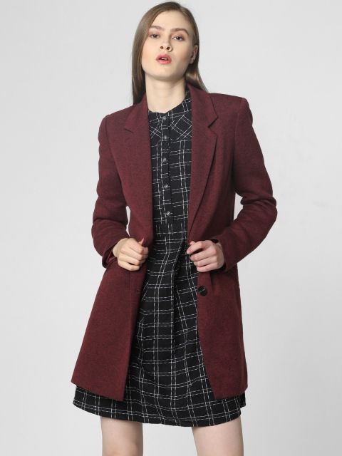 

Vero Moda Women Burgundy Solid Single Breasted Coat