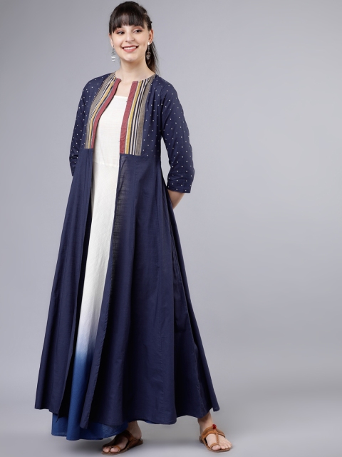 

Vishudh Women Cream-Coloured & Blue Printed Layered Anarkali Kurta