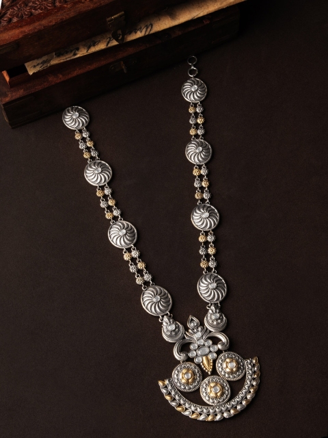 

Rubans Oxidised Silver-Toned & Gold-Toned Hand Crafted Textured Statement Necklace