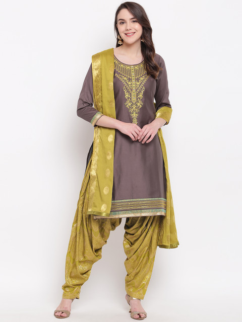 

Kvsfab Grey & Green Cotton Blend Unstitched Dress Material