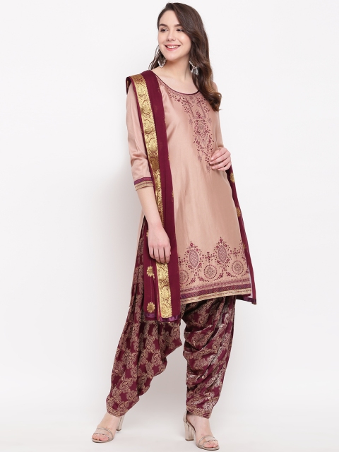 

Kvsfab Beige & Purple Cotton Blend Unstitched Dress Material