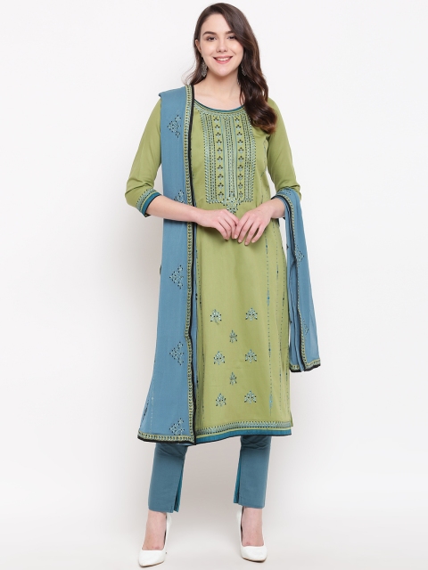 

Kvsfab Green & Blue Cotton Blend Unstitched Dress Material