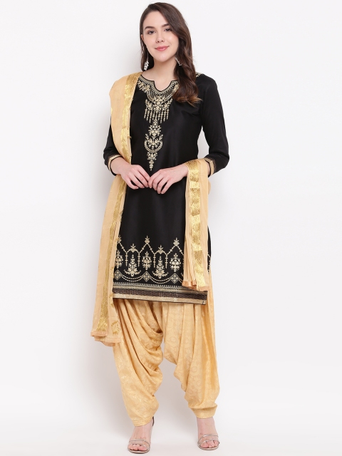 

Kvsfab Black & Beige Cotton Blend Unstitched Dress Material