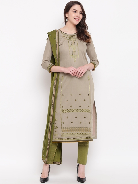 

Kvsfab Green & Olive Green Cotton Blend Unstitched Dress Material