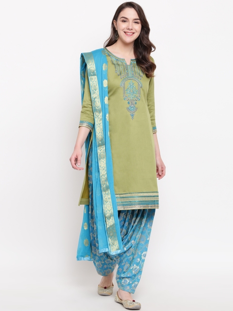 

Kvsfab Green & Blue Cotton Blend Unstitched Dress Material