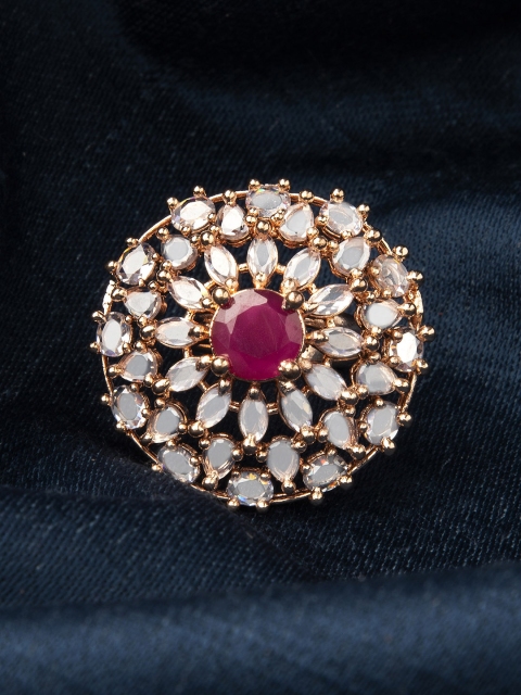 

Rubans Women Gold-Toned Polki Stone-Studed Ring, Rose gold