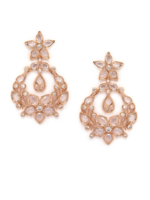 

Rubans Gold-Toned Polki Stone Studded Handcrafted Floral Drop Earrings