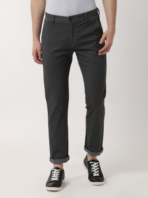 

Peter England Casuals Men Charcoal Grey Printed Slim Fit Regular Trousers