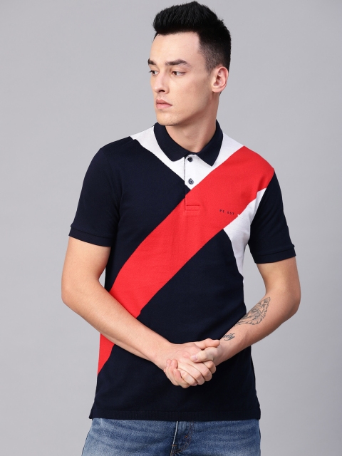 

Peter England Casuals Men Navy & Red Colourblocked Polo Collar T-shirt, Navy blue