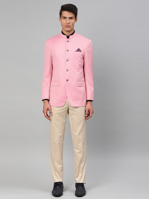 

Peter England Men Pink Self Design Tailored Fit Single-Breasted Bandhgala Suit