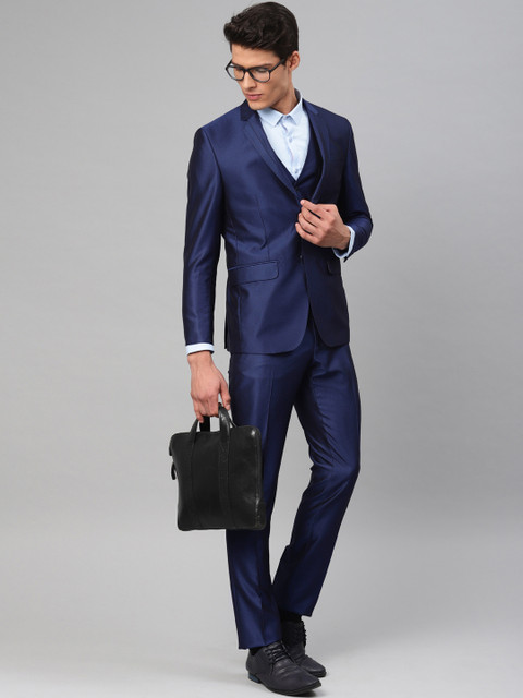 

Navy Blue Self Design Tailored Fit Single-Breasted Formal Suit