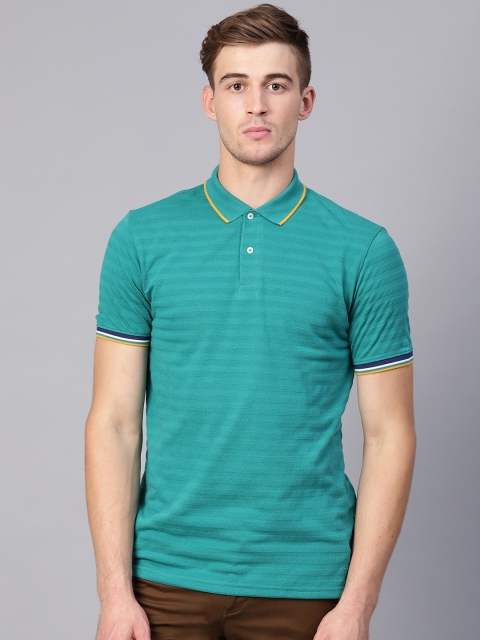 

Peter England Casuals Men Green Striped Polo Collar T-shirt