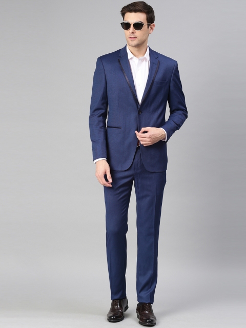 

Navy Blue Self Design Neo Slim Fit Single-Breasted Formal Suit