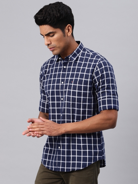 

Peter England Casuals Men Navy Blue & Off-White Slim Fit Checked Casual Shirt