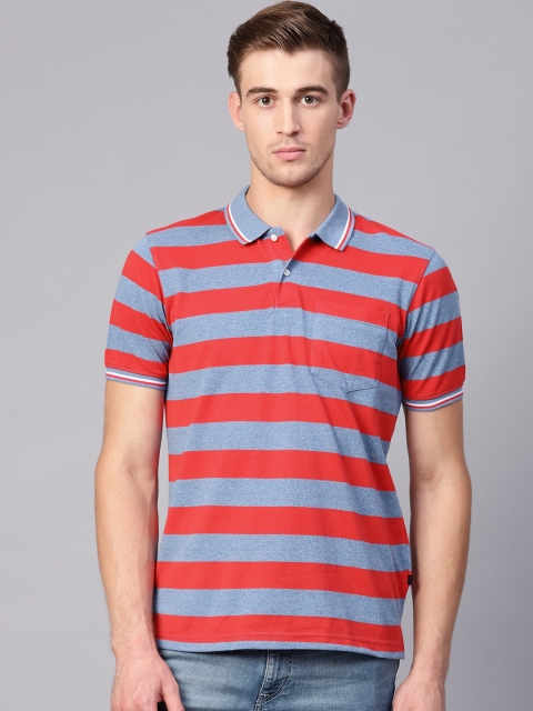 

Peter England Casuals Men Red & Blue Striped Polo Collar T-shirt