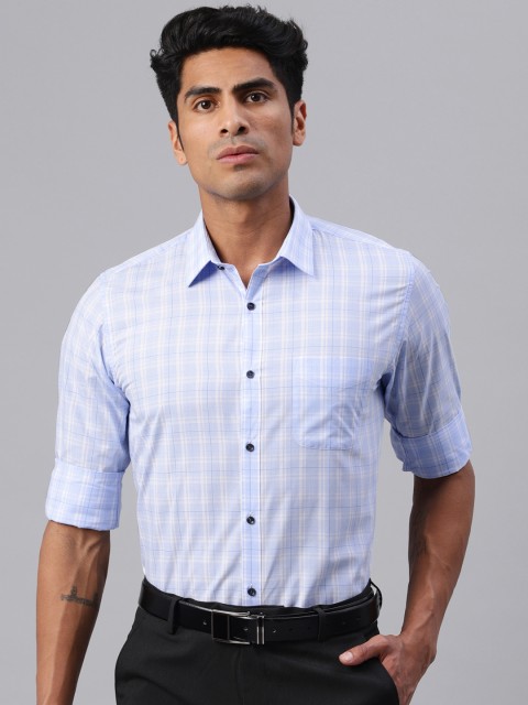 

Peter England Men Blue & White Slim Fit Checked Formal Shirt