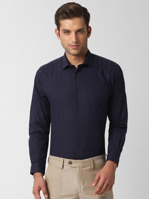 

Peter England Men Navy Blue Slim Fit Checked Formal Shirt
