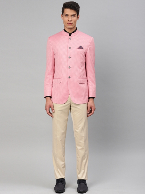 

Peter England Men Pink & Beige Design Neo Slim Fit Single-Breasted Bandhgala Suit