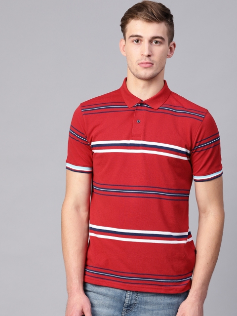 

Peter England Casuals Men Red & Navy Blue Striped Polo Collar T-shirt