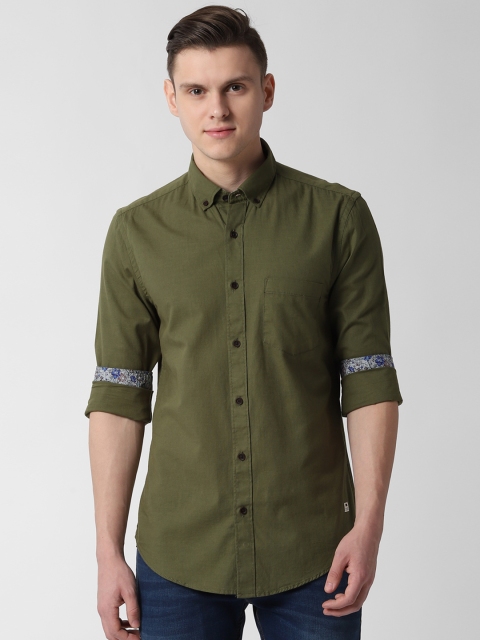 

Peter England Casuals Men Olive Green Slim Fit Solid Casual Shirt