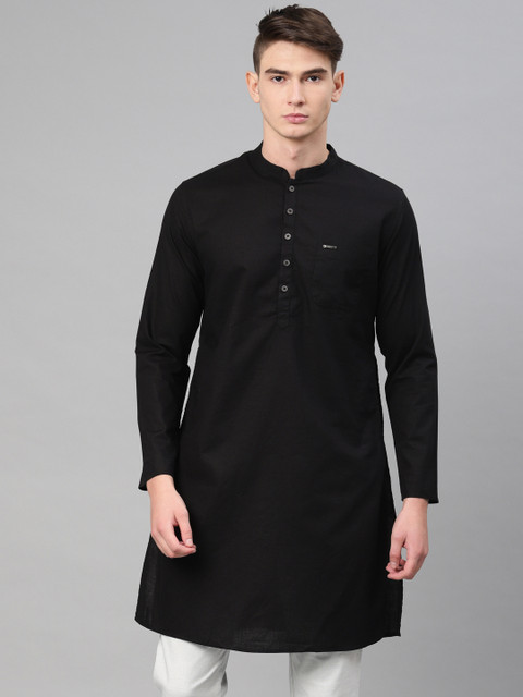 

Peter England Casuals Men Black Solid Straight Kurta