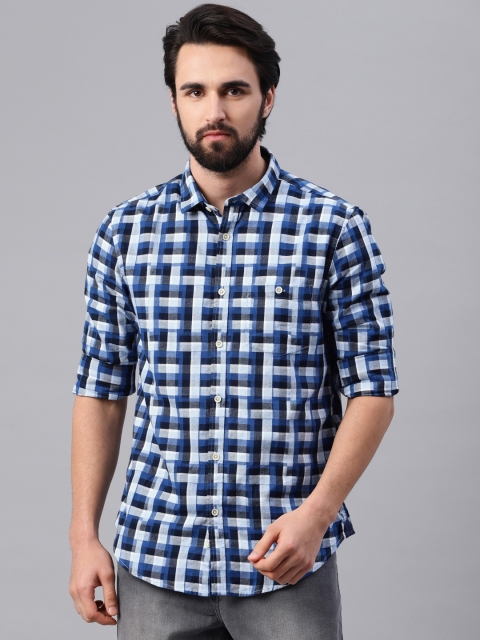 

Peter England Casuals Men Blue & White Regular Fit Checked Casual Shirt