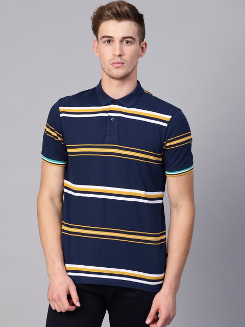 

Peter England Casuals Men Navy & White Striped Polo Collar T-shirt, Navy blue